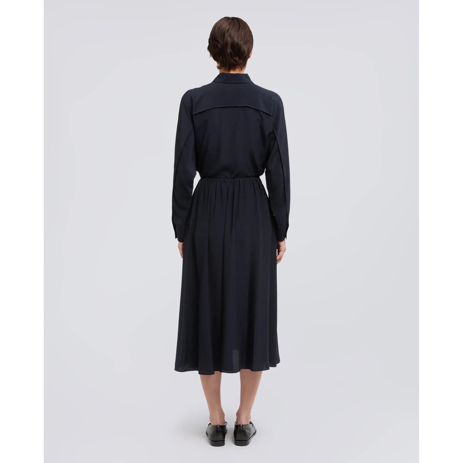 Crepe de Chine Long Silk Skirt - Navy - DUNE + SALT