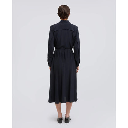 Crepe de Chine Long Silk Skirt - Navy - DUNE + SALT