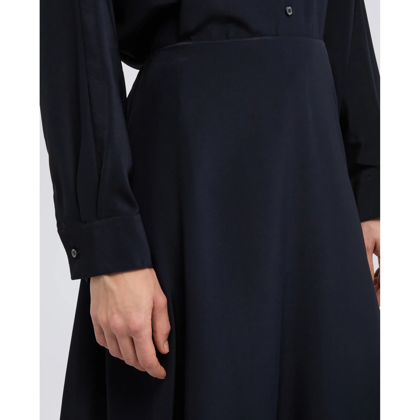 Crepe de Chine Long Silk Skirt - Navy - DUNE + SALT