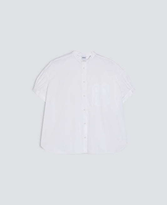 Mandarin Collar Cotton Poplin Shirt - White - DUNE + SALT
