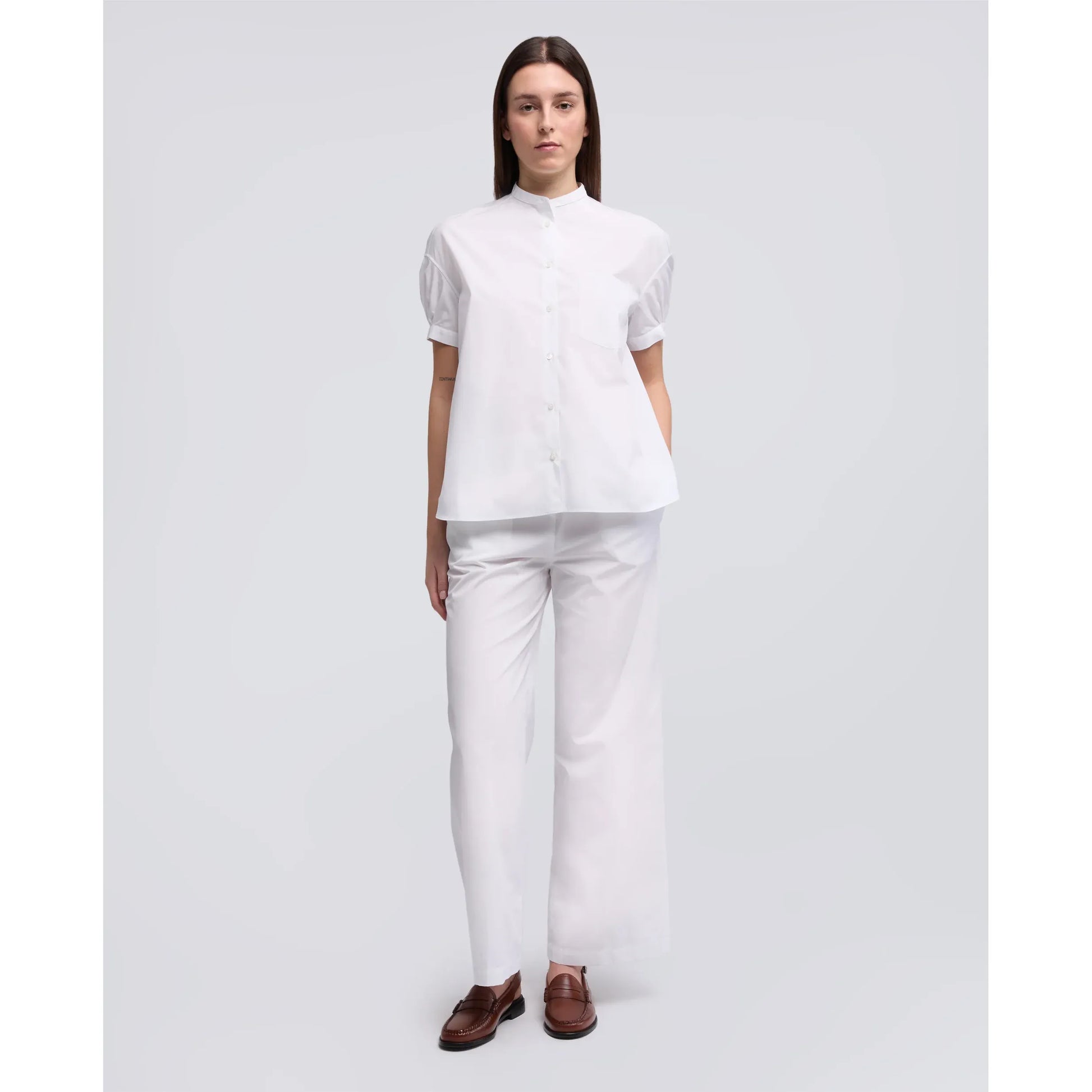 Mandarin Collar Cotton Poplin Shirt - White - DUNE + SALT