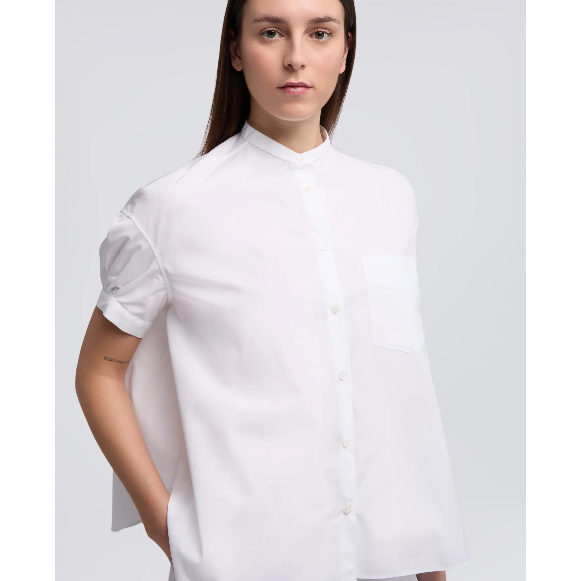 Mandarin Collar Cotton Poplin Shirt - White - DUNE + SALT