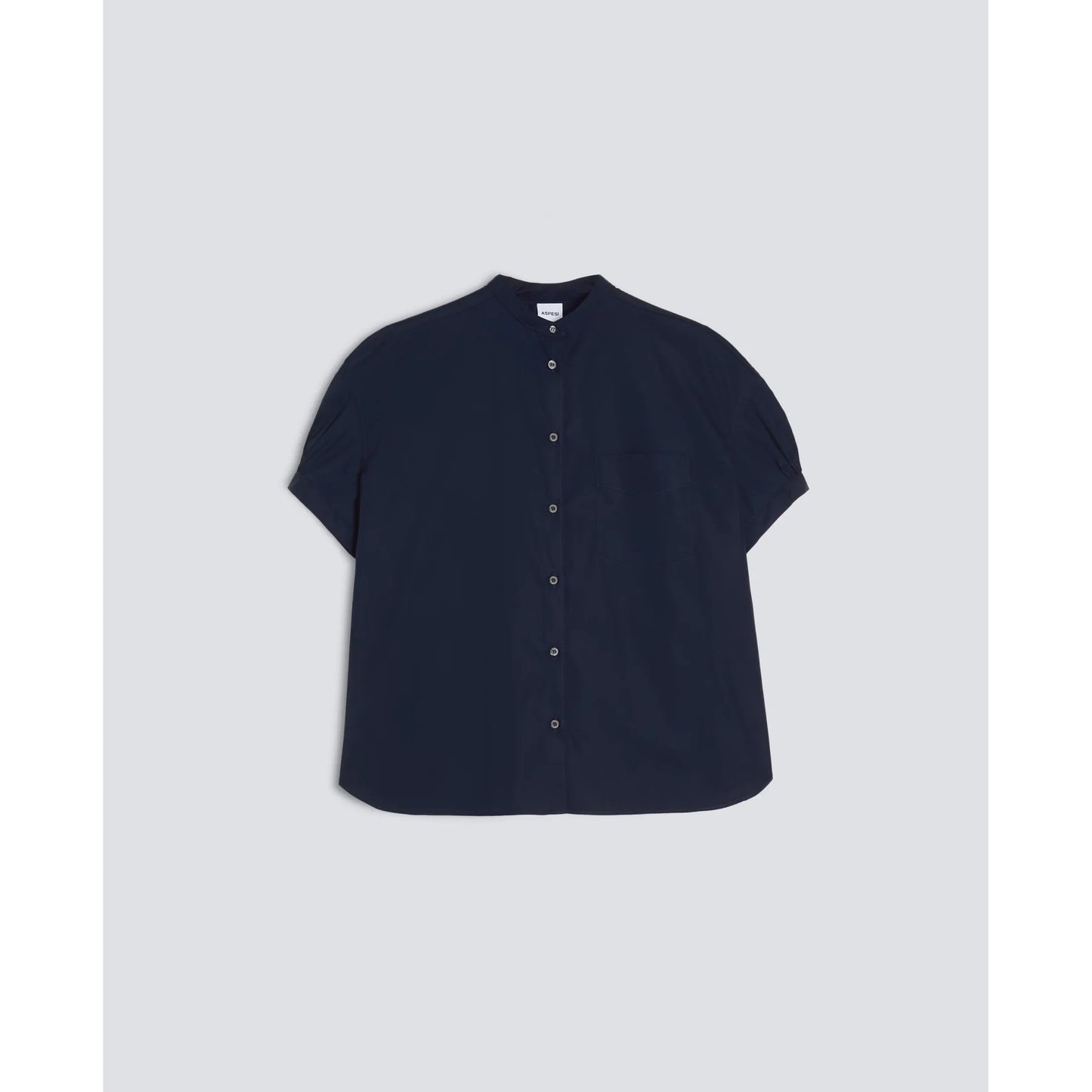Mandarin Collar Cotton Poplin Shirt - Navy - DUNE + SALT