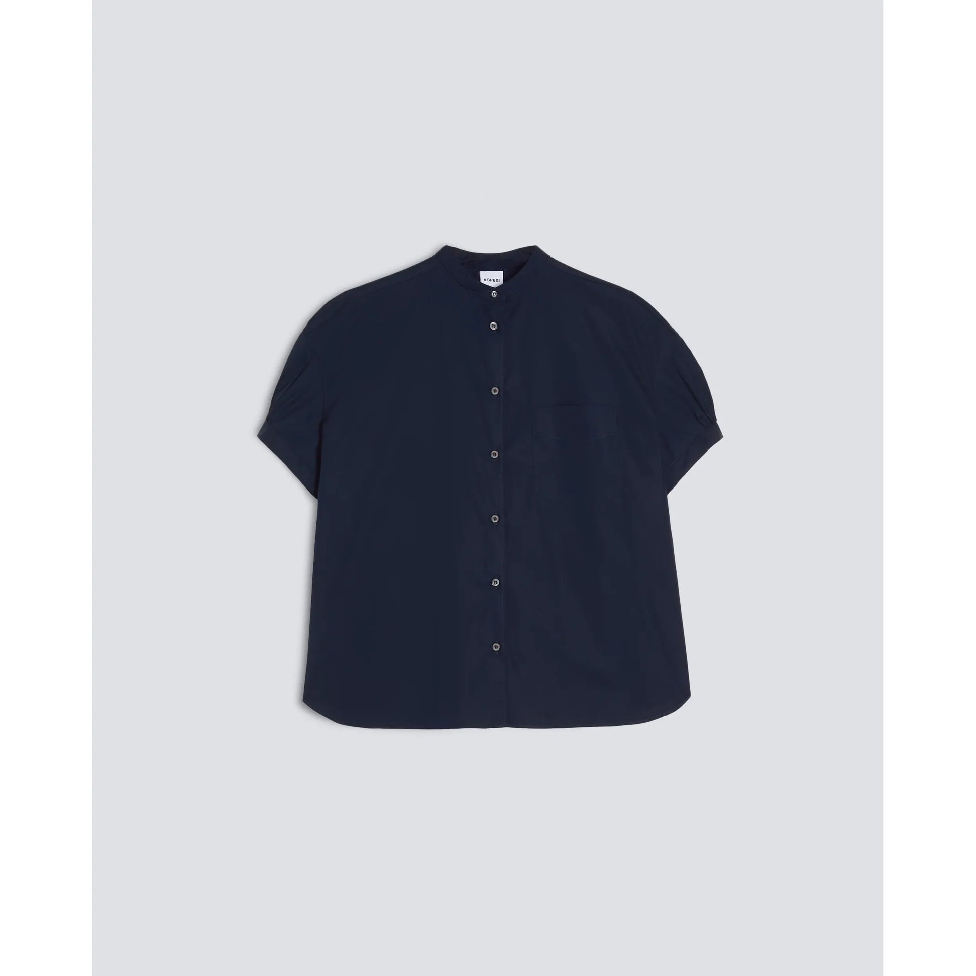Mandarin Collar Cotton Poplin Shirt - Navy - DUNE + SALT