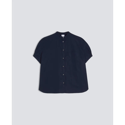 Mandarin Collar Cotton Poplin Shirt - Navy - DUNE + SALT