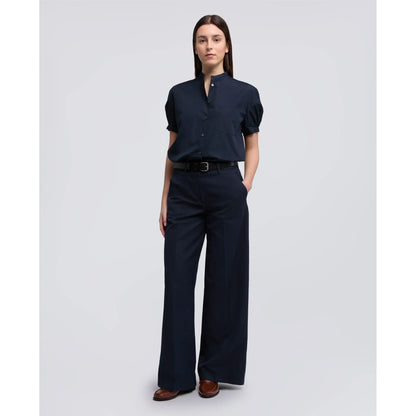 Mandarin Collar Cotton Poplin Shirt - Navy - DUNE + SALT