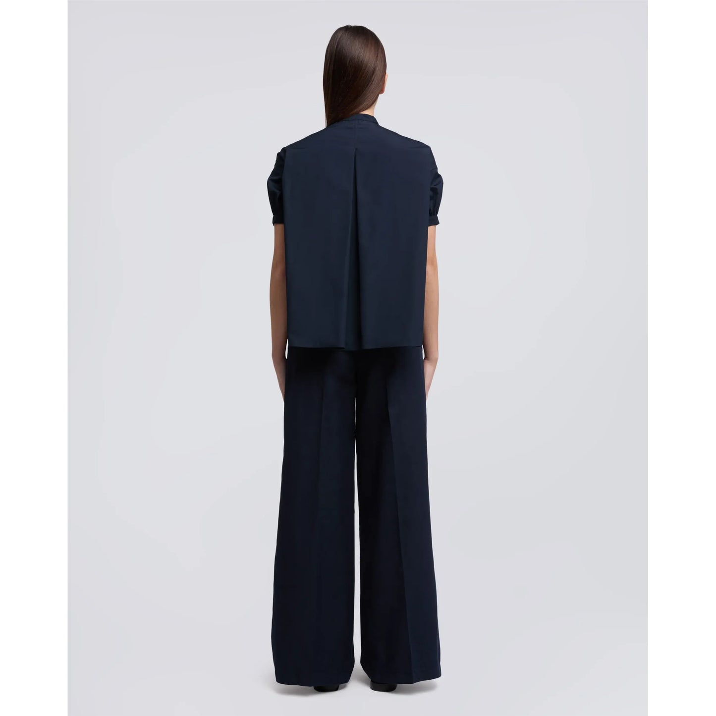 Mandarin Collar Cotton Poplin Shirt - Navy - DUNE + SALT