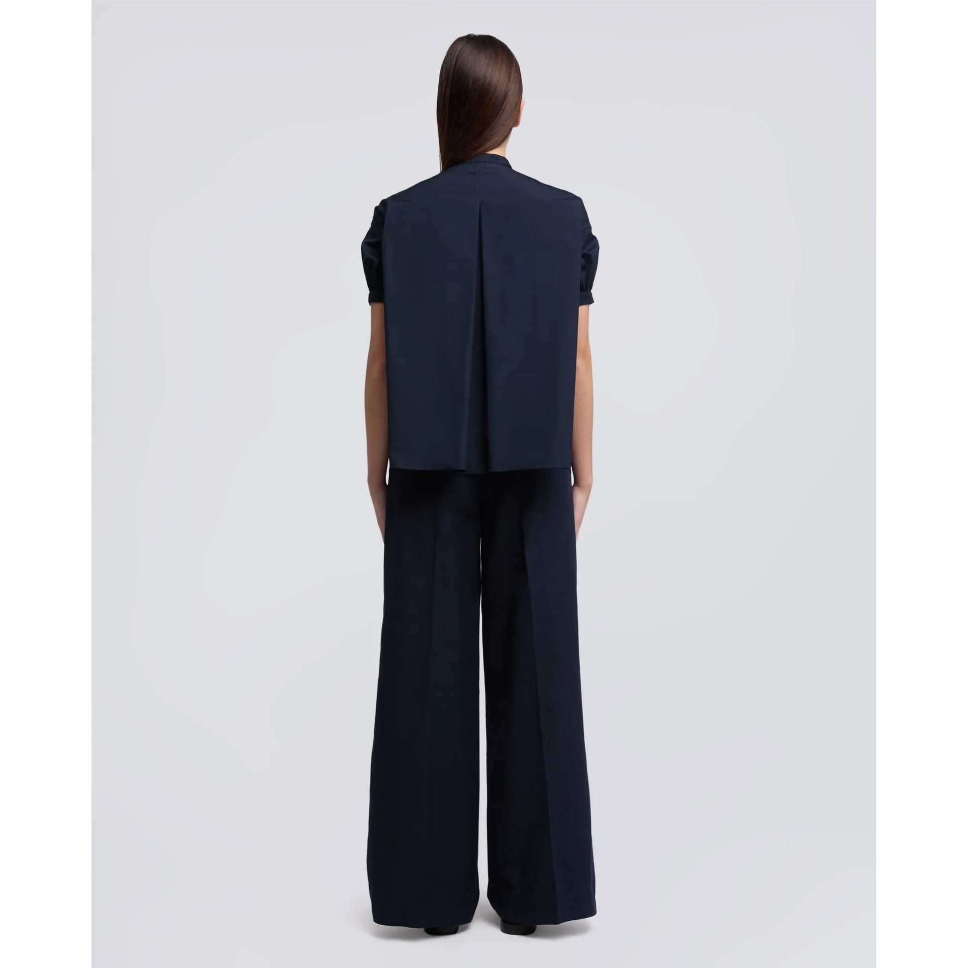 Mandarin Collar Cotton Poplin Shirt - Navy - DUNE + SALT