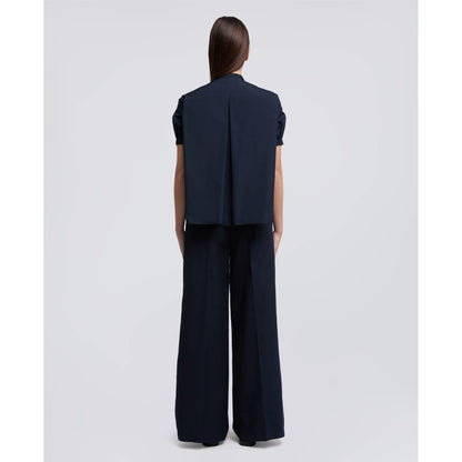 Mandarin Collar Cotton Poplin Shirt - Navy - DUNE + SALT