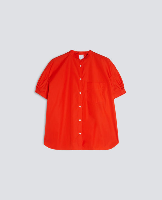 Mandarin Collar Cotton Poplin Shirt - Geranio - DUNE + SALT
