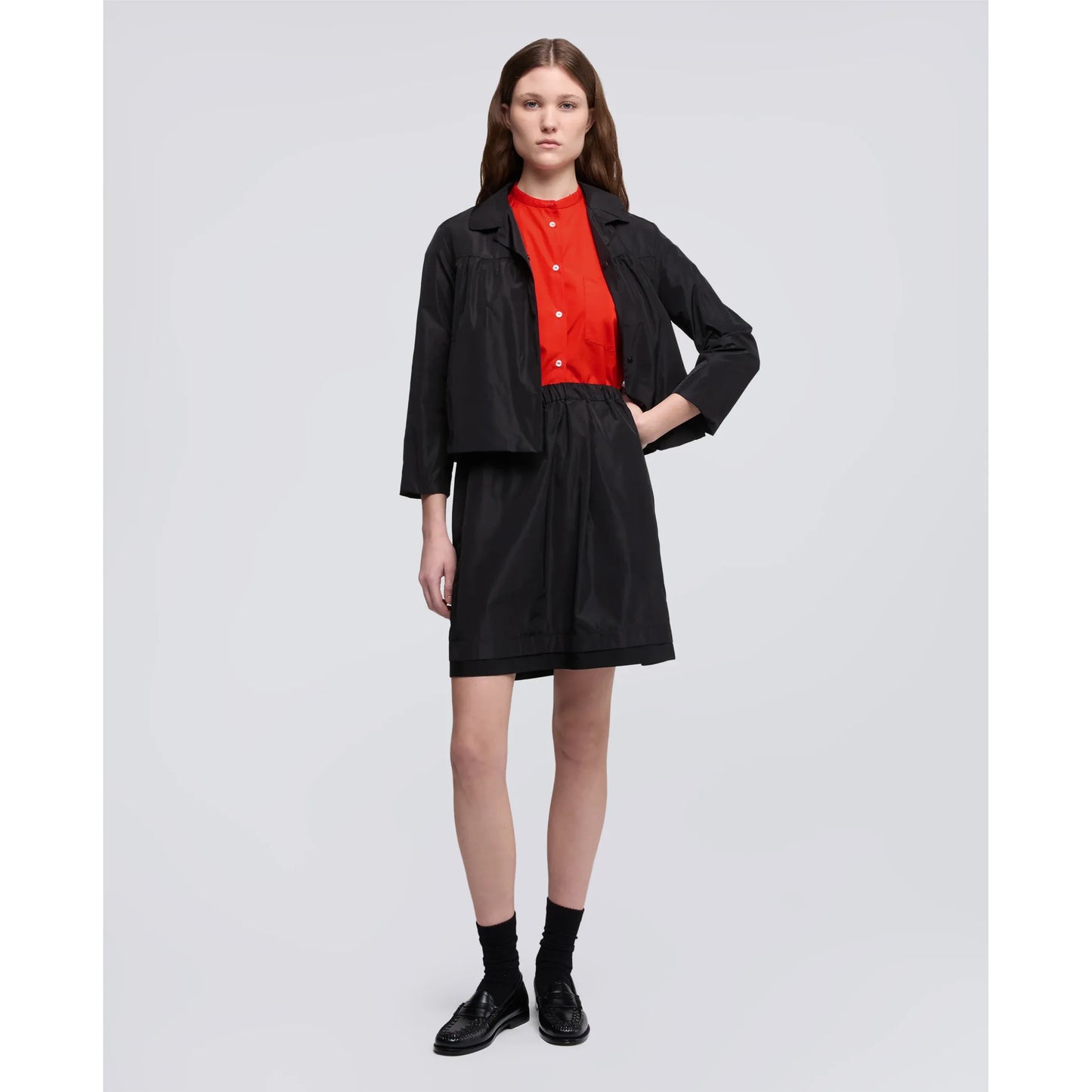 Mandarin Collar Cotton Poplin Shirt - Geranio - DUNE + SALT