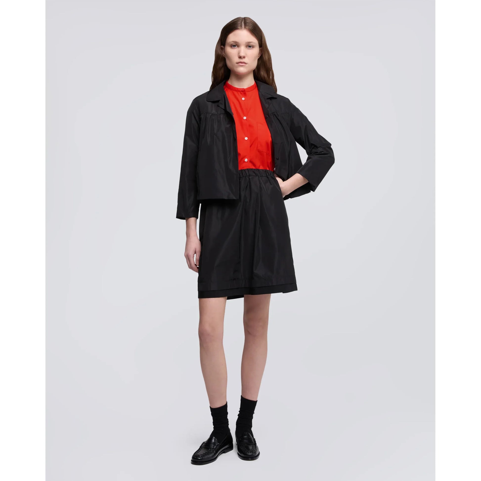 Mandarin Collar Cotton Poplin Shirt - Geranio - DUNE + SALT