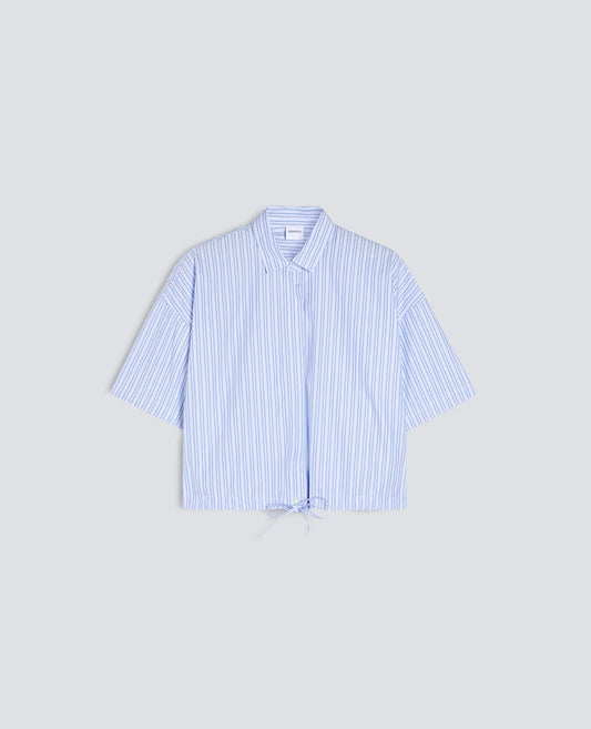 Cropped Cotton Poplin Shirt - Blue Stripe - DUNE + SALT