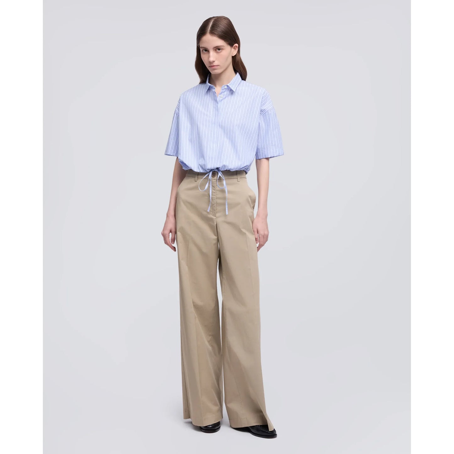 Cropped Cotton Poplin Shirt - Blue Stripe - DUNE + SALT