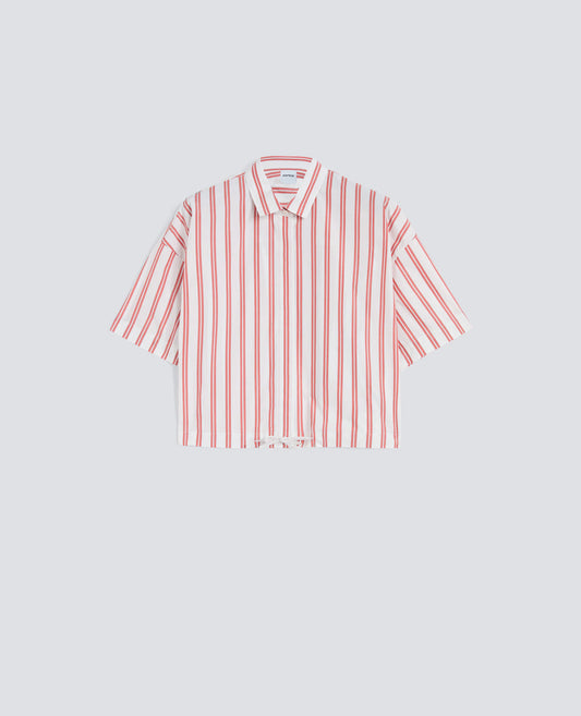 Cropped Cotton Poplin Shirt - Red Stripe - DUNE + SALT