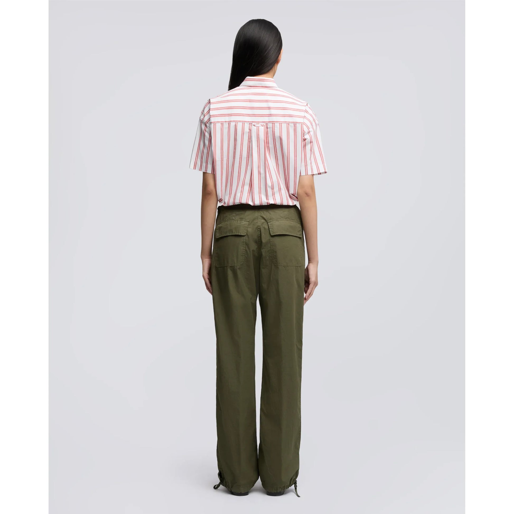 Cropped Cotton Poplin Shirt - Red Stripe - DUNE + SALT