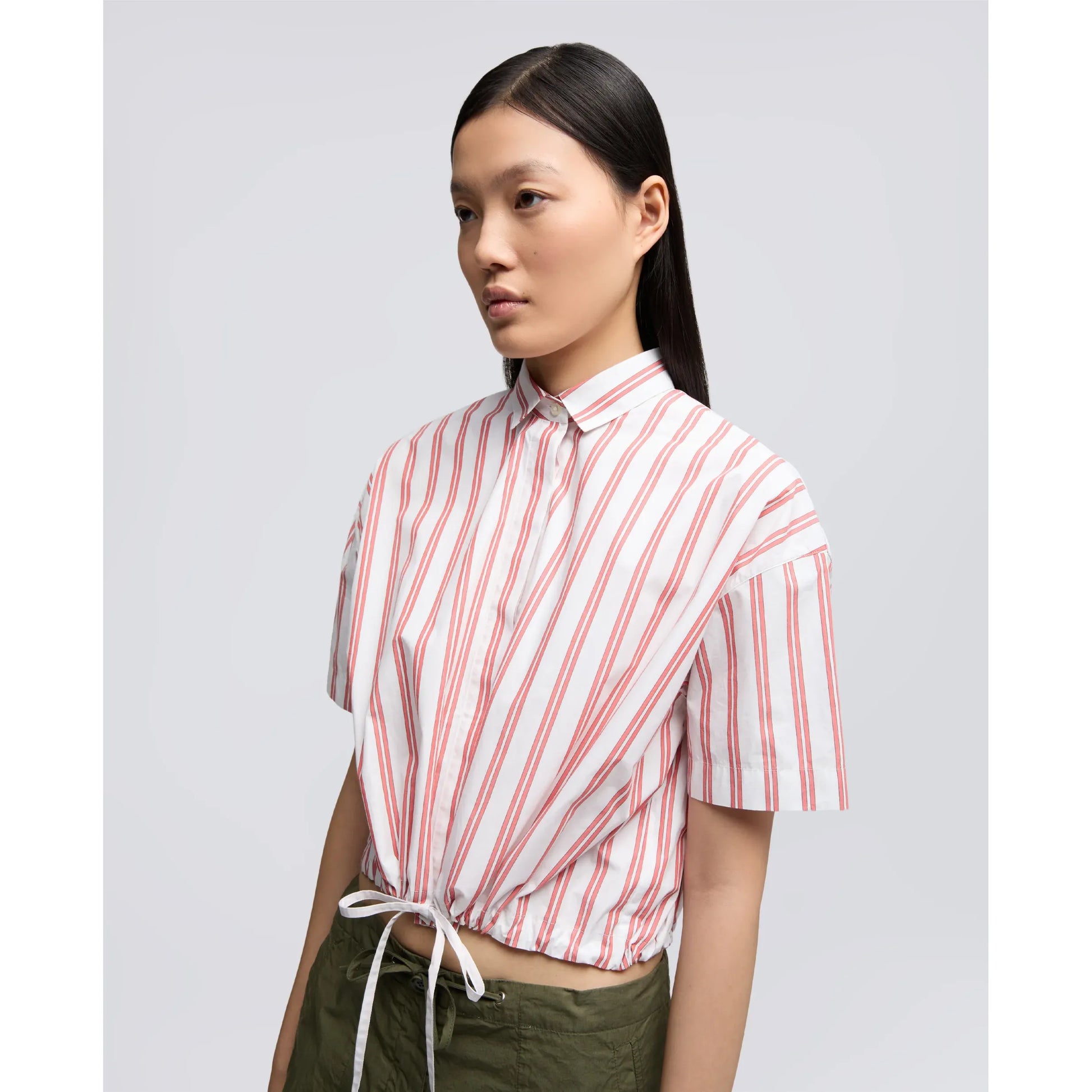 Cropped Cotton Poplin Shirt - Red Stripe - DUNE + SALT