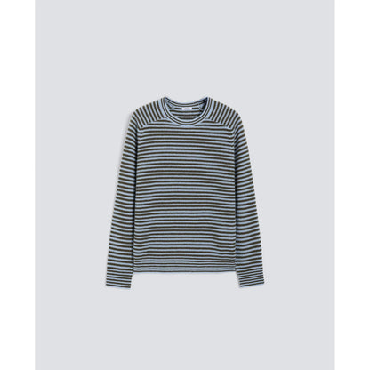 Pure Cashmere Crewneck Sweater - Light Blue Stripe - DUNE + SALT