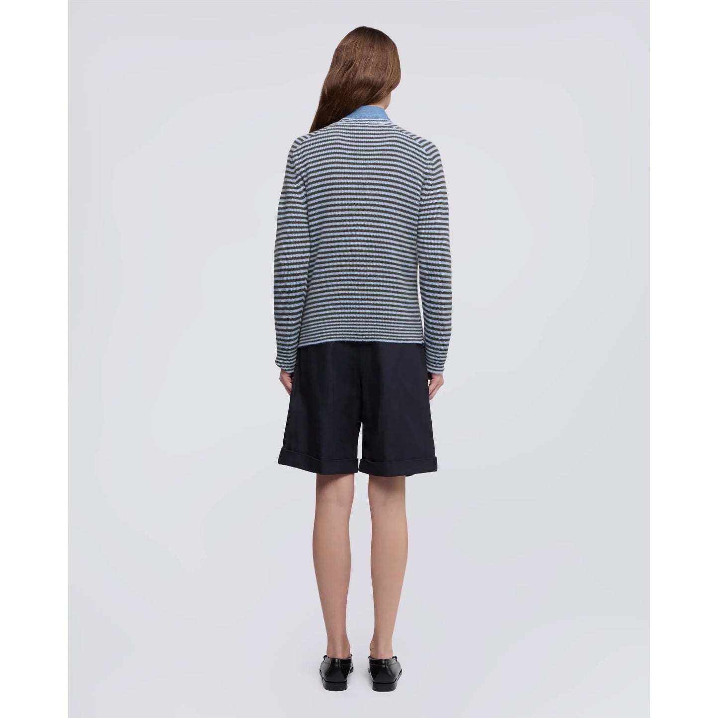 Pure Cashmere Crewneck Sweater - Light Blue Stripe - DUNE + SALT