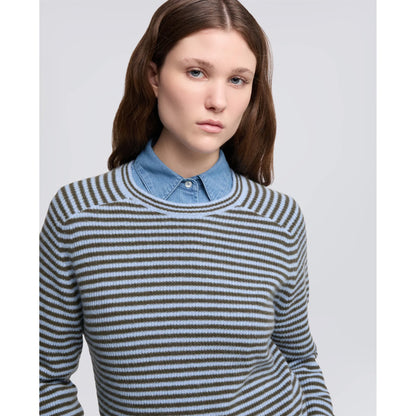 Pure Cashmere Crewneck Sweater - Light Blue Stripe - DUNE + SALT