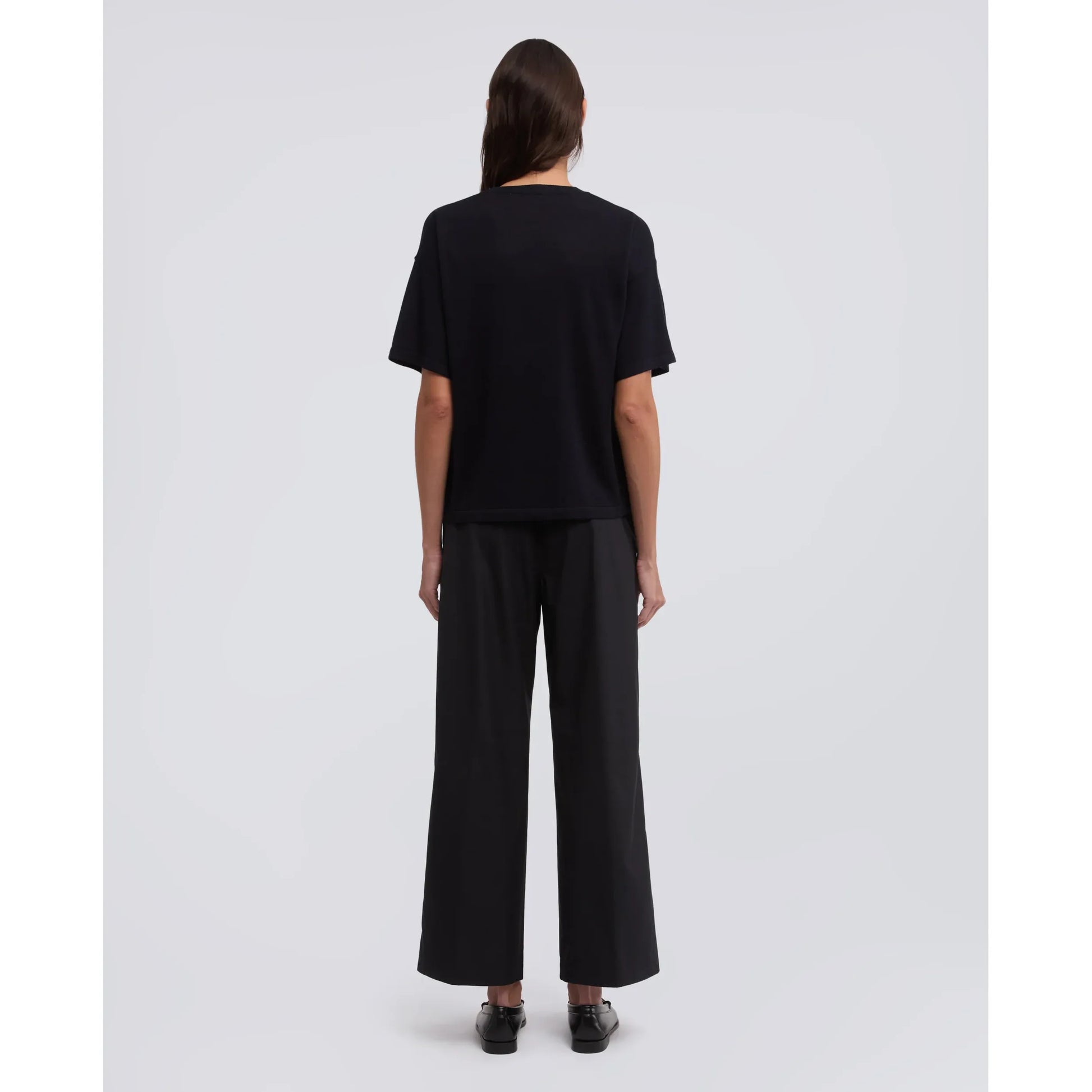 Silk/Cotton/Cashmere Knitted T-Shirt - Black Navy - DUNE + SALT