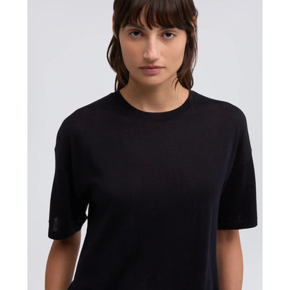 Silk/Cotton/Cashmere Knitted T-Shirt - Black Navy - DUNE + SALT