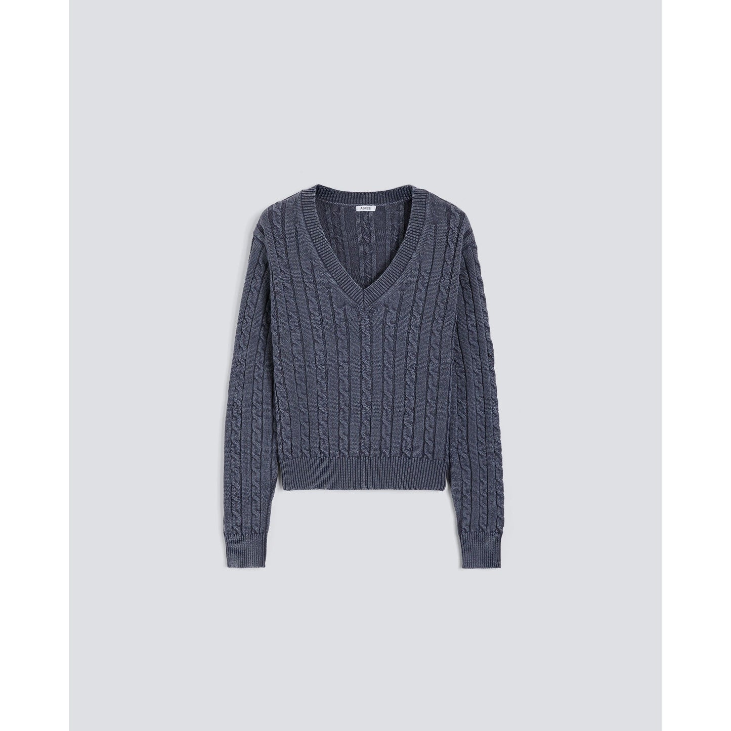 Stone-Washed Cotton Cable-Knit Sweater - Blue - DUNE + SALT