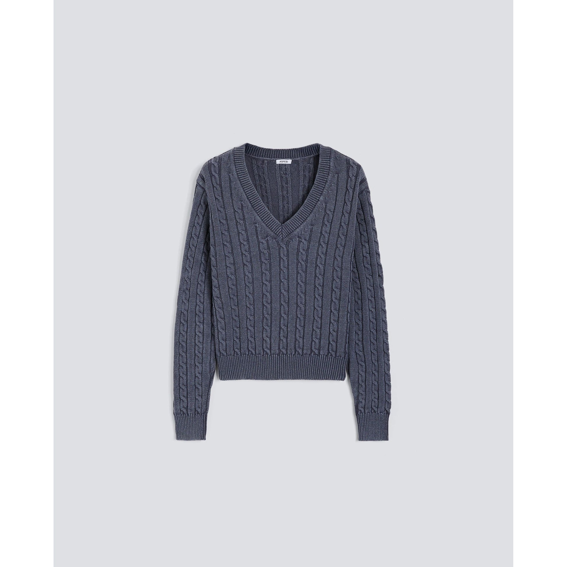 Stone-Washed Cotton Cable-Knit Sweater - Blue - DUNE + SALT