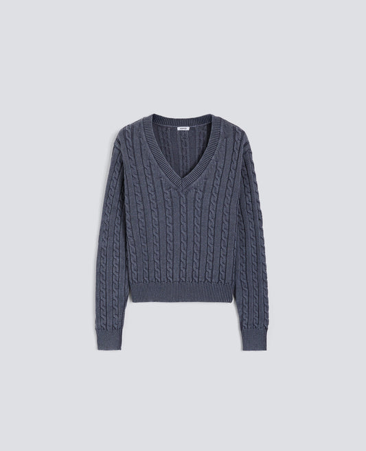 Stone-Washed Cotton Cable-Knit Sweater - Blue - DUNE + SALT