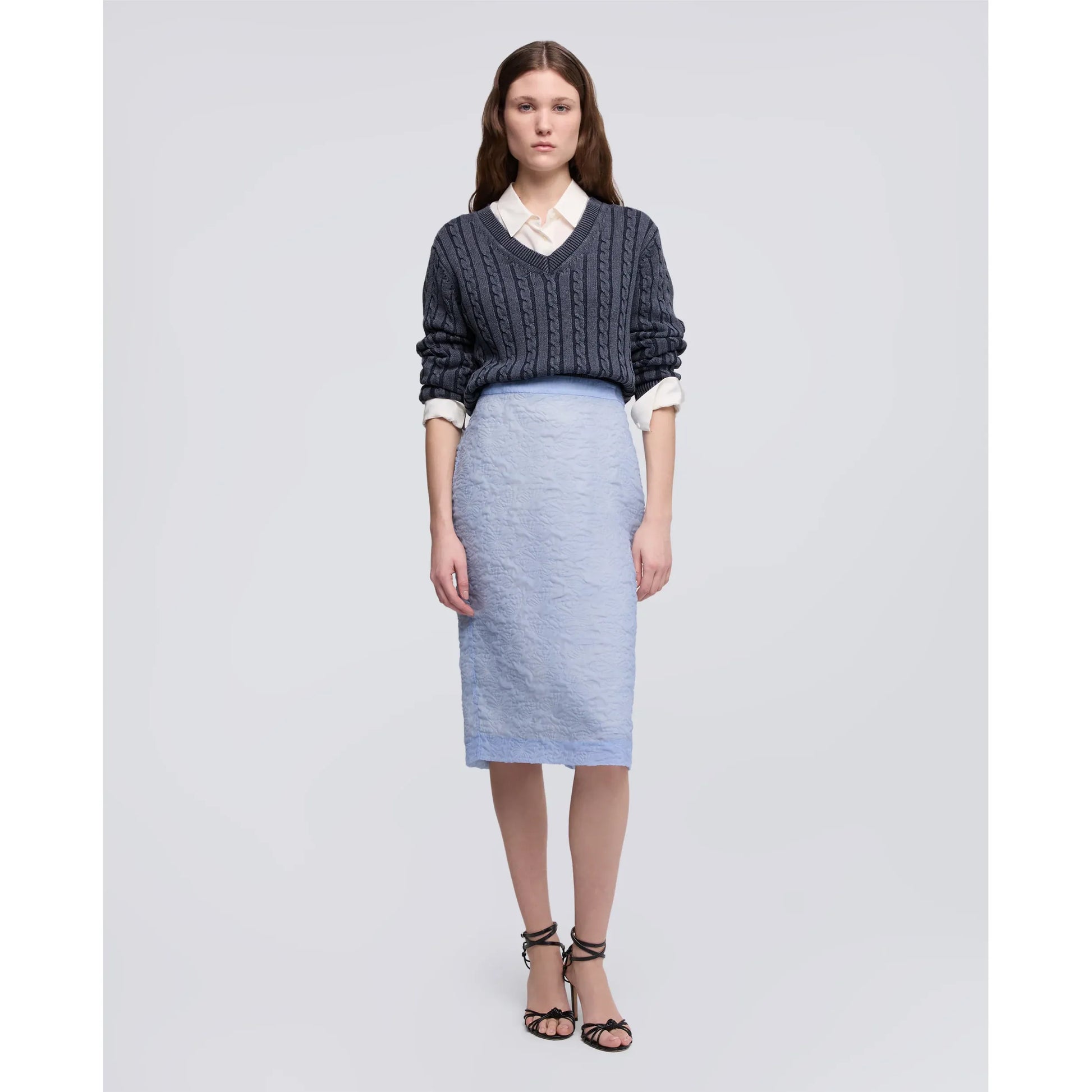 Stone-Washed Cotton Cable-Knit Sweater - Blue - DUNE + SALT