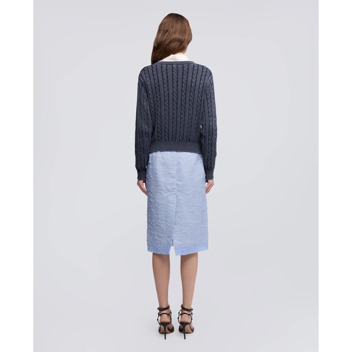 Stone-Washed Cotton Cable-Knit Sweater - Blue - DUNE + SALT