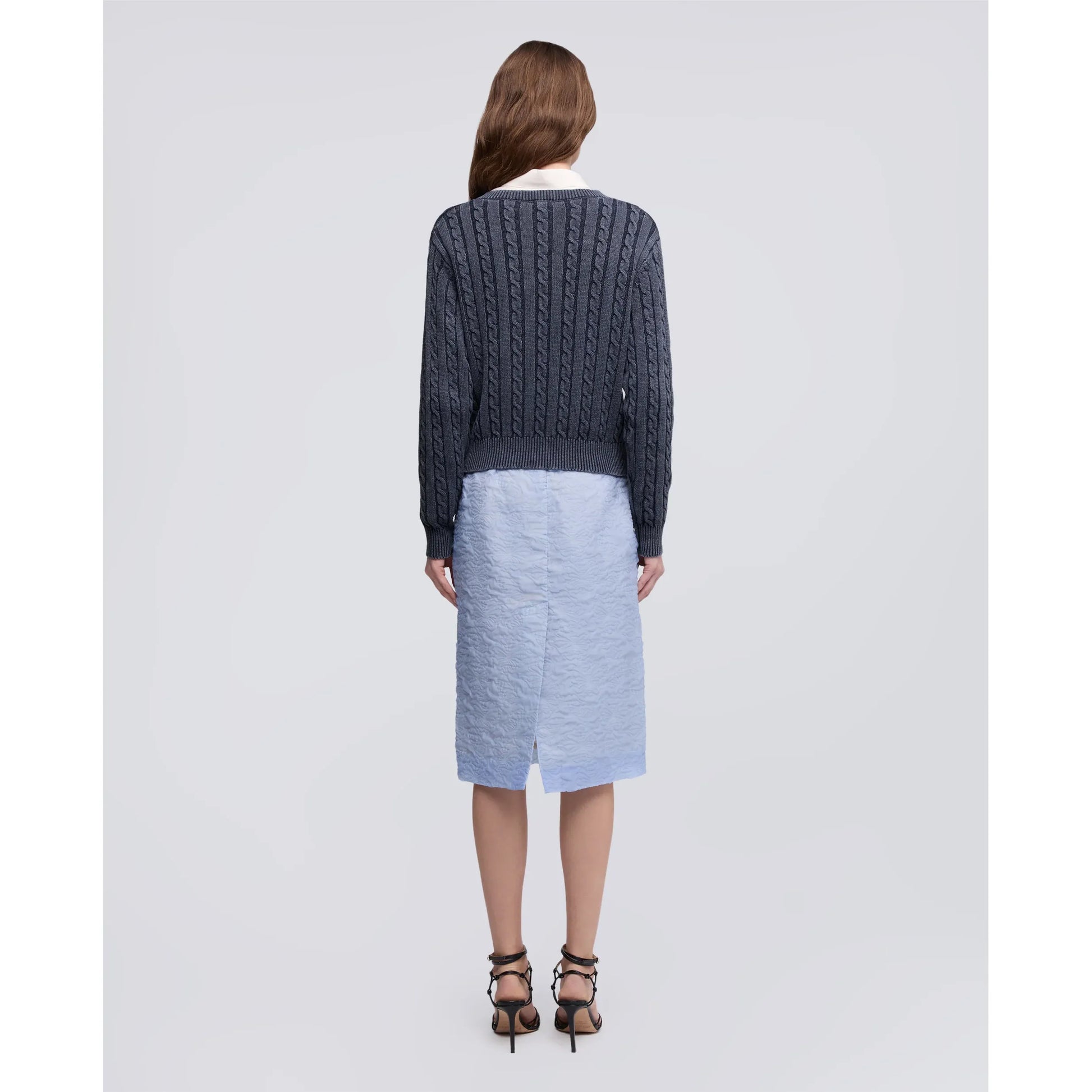 Stone-Washed Cotton Cable-Knit Sweater - Blue - DUNE + SALT