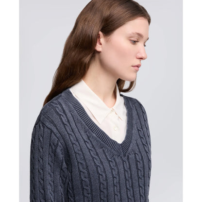 Stone-Washed Cotton Cable-Knit Sweater - Blue - DUNE + SALT