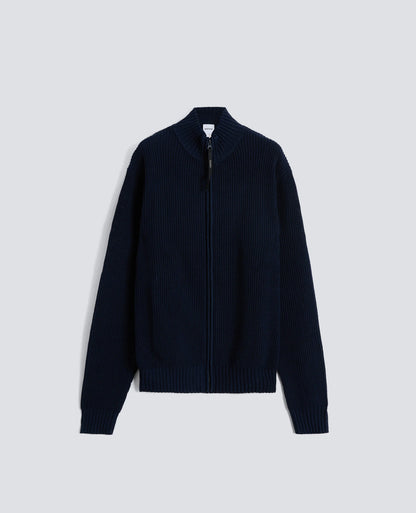 Cotton-Yarn Zip Up Sweater - Navy - DUNE + SALT