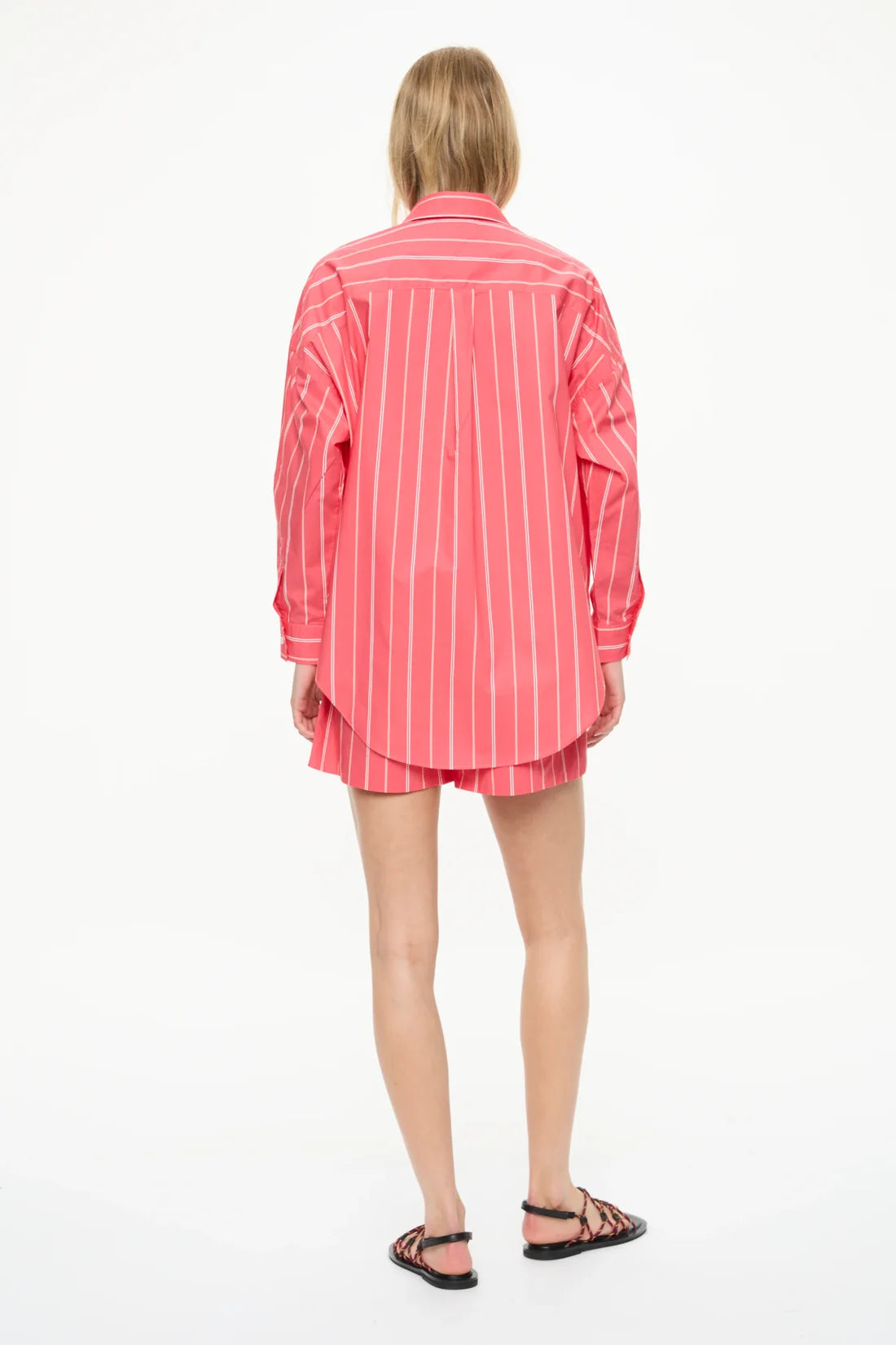 Mara Striped Oversized Long Sleeve Shirt - Watermelon/Salsa/Orange/Natural