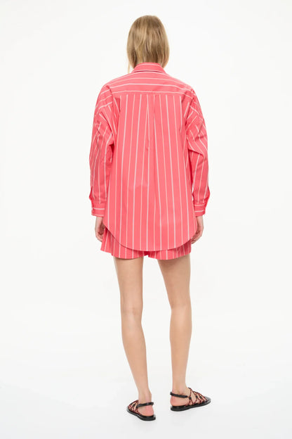 Mara Striped Oversized Long Sleeve Shirt - Watermelon/Salsa/Orange/Natural
