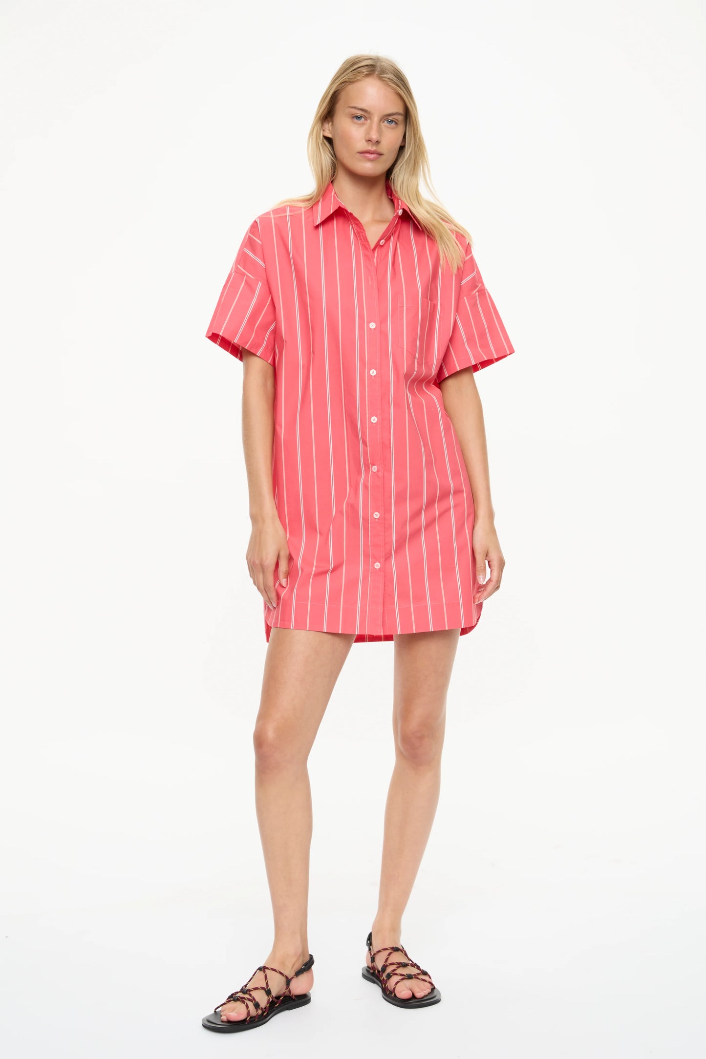 Chiara Striped Short Sleeve Mini Dress - Watermelon/Salsa/Orange/Natural