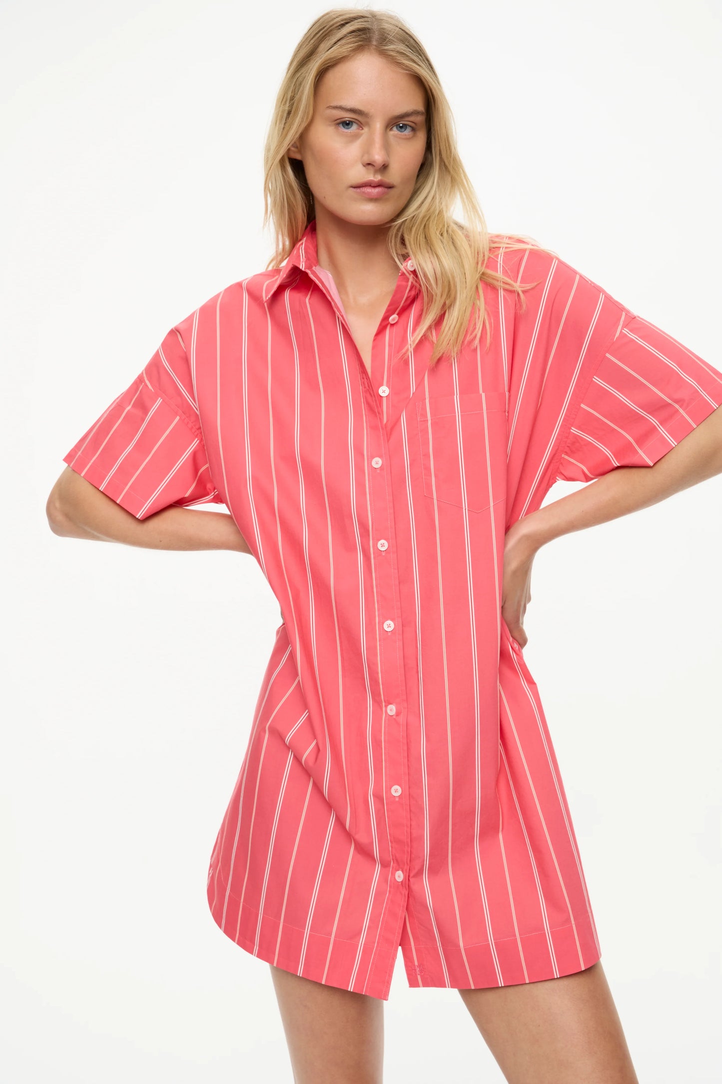 Chiara Striped Short Sleeve Mini Dress - Watermelon/Salsa/Orange/Natural