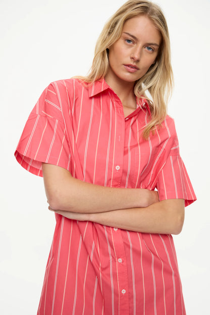 Chiara Striped Short Sleeve Mini Dress - Watermelon/Salsa/Orange/Natural