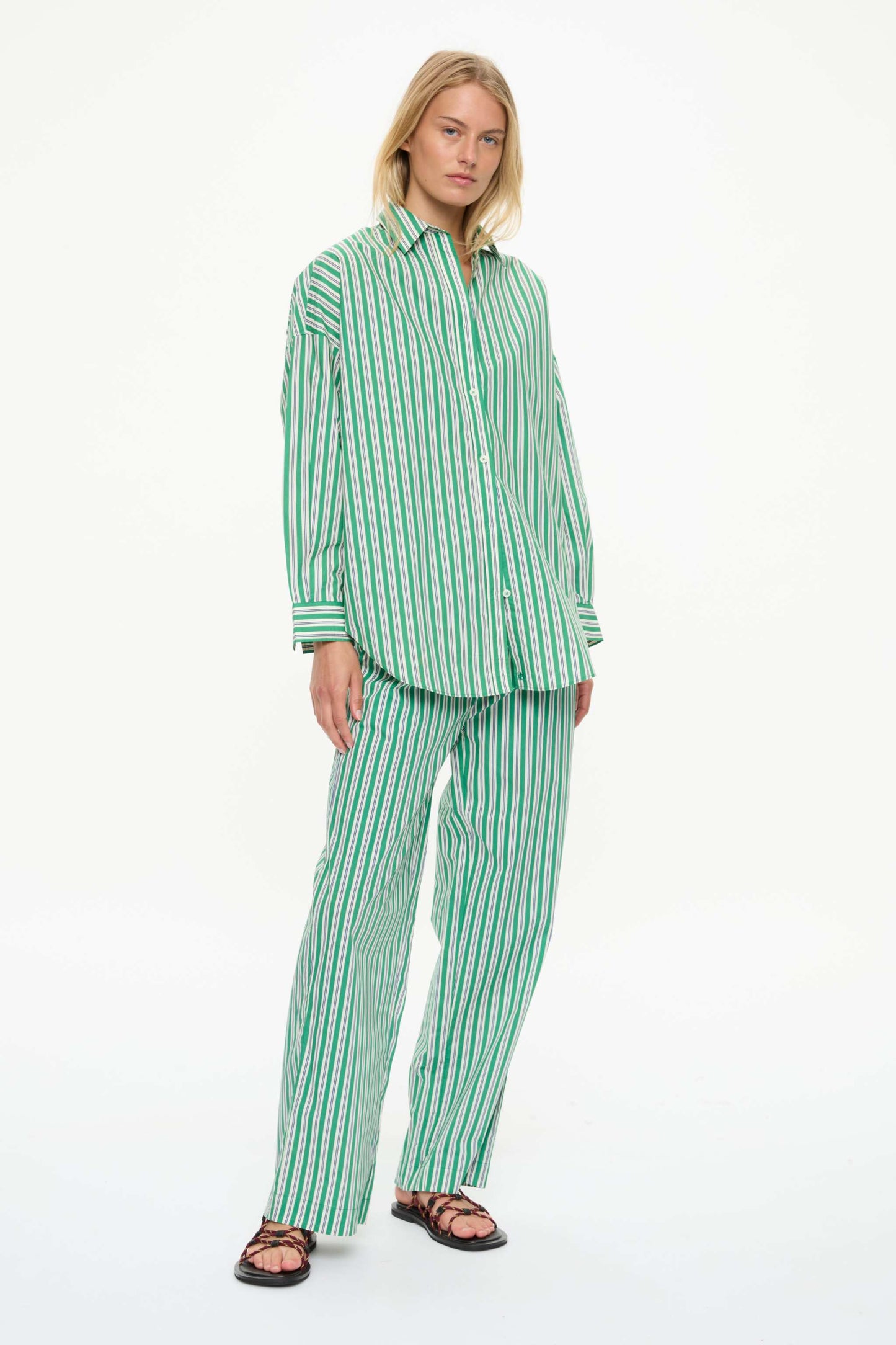Cala Striped Drawstring Pants - Green Hills/White/Navy