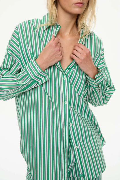 Mara Striped Oversized Long Sleeve Shirt - Green Hills/White/Navy
