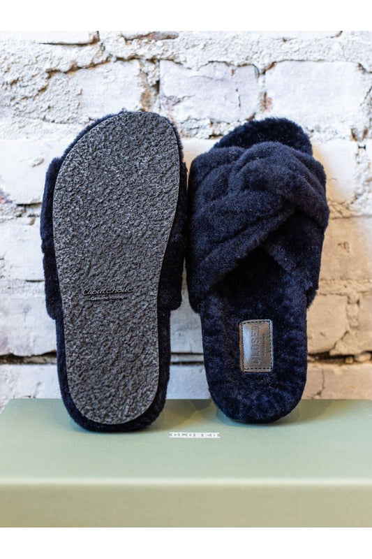 Shearling Sandals - Dark Night - DUNE + SALT