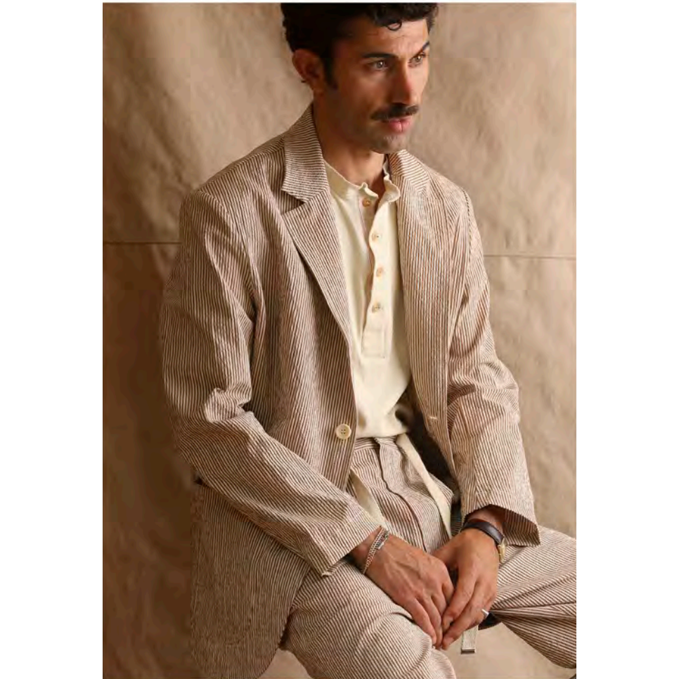 Brest Unlined Blazer - Sand/White Stripe - DUNE + SALT