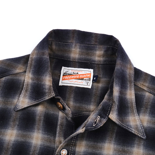 Men's Freenote Cloth Bodie Acorn Pocket Shirt in navy shadow plaid with a button-down collar and chest pocket.