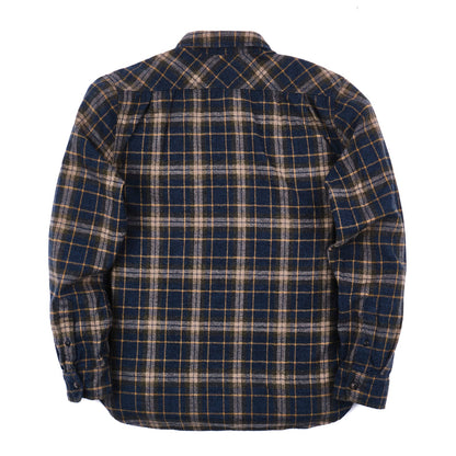 Men's Freenote Cloth Jepson Yarn-Dyed Flannel Shirt in river blue plaid, featuring a classic plaid pattern and button-front design.