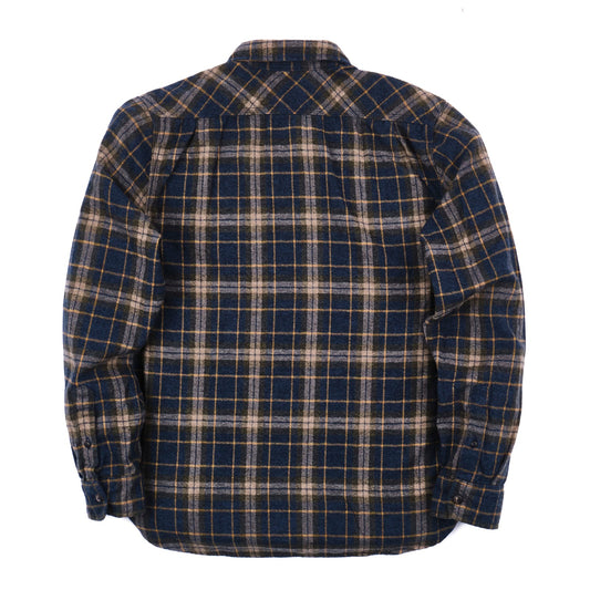 Men's Freenote Cloth Jepson Yarn-Dyed Flannel Shirt in river blue plaid, featuring a classic plaid pattern and button-front design.