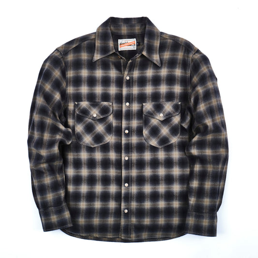 Men's navy shadow plaid Bodie Acorn Pocket Shirt by Freenote Cloth, featuring a classic plaid pattern and chest pocket.