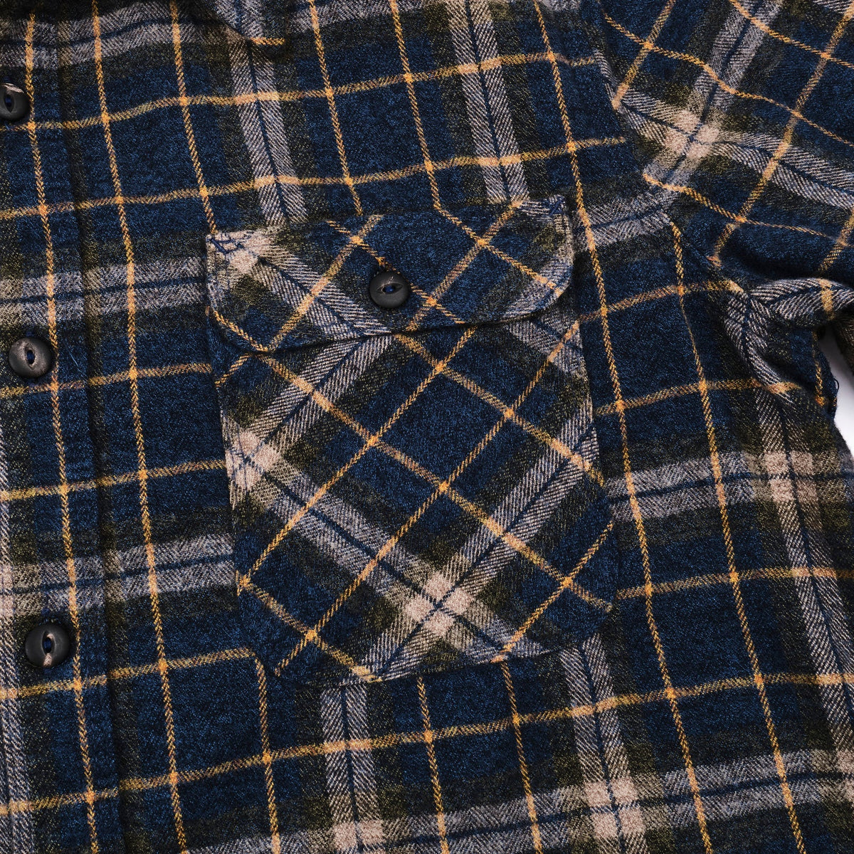 Men's Freenote Cloth Jepson Yarn-Dyed Flannel Shirt in River Blue Plaid, showing the classic plaid pattern and button-up style.