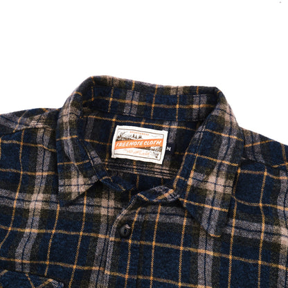 Men's Freenote Cloth Jepson Yarn-Dyed Flannel Shirt in River Blue Plaid, featuring soft fabric and classic plaid pattern.