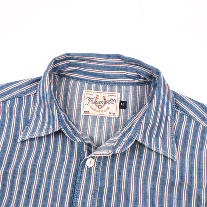 Men's Bodie Acorn Pocket Shirt by Freenote Cloth in selvedge stripe fabric, featuring a chest pocket and button-down design.